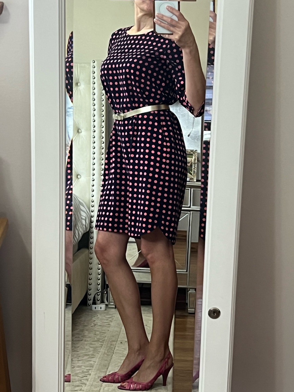 GAP Navy Blue & Pink Polka Dot 3/4 Sleeve Shift Dress Size S